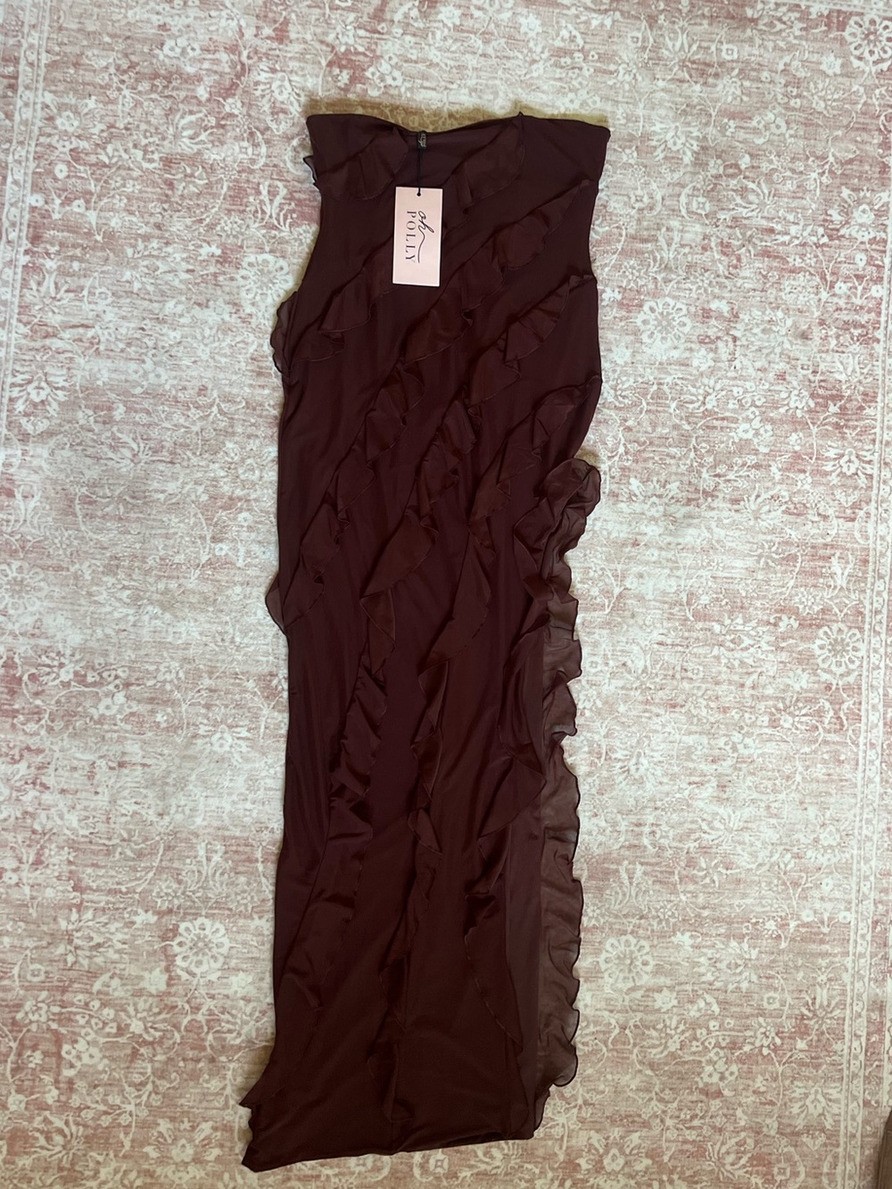 Brand New Brown Ruffle Maxi Dress